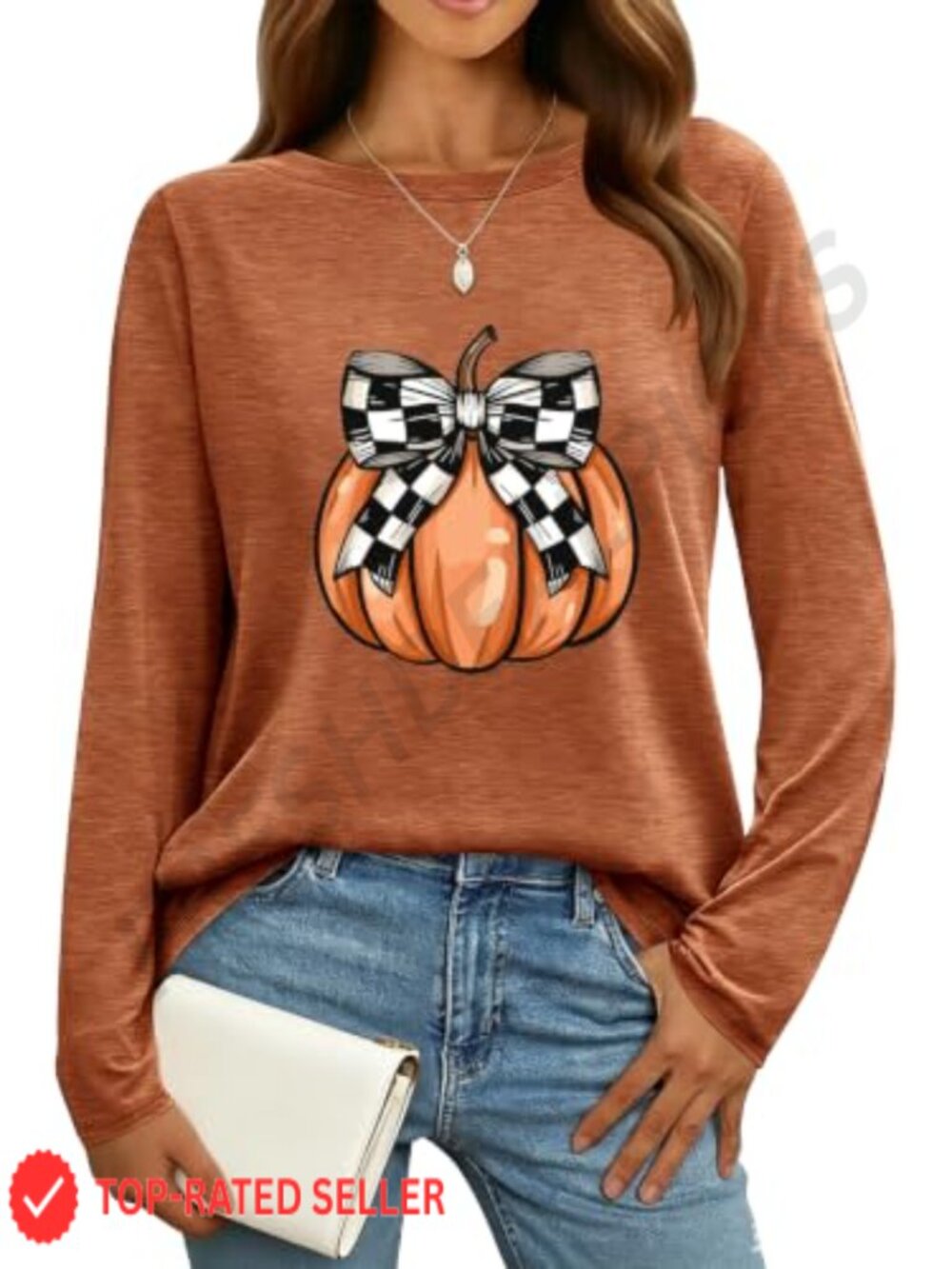 Halloween Pumpkin Long Sleeve T-Shirt Fall Thanksgiving Tee Women